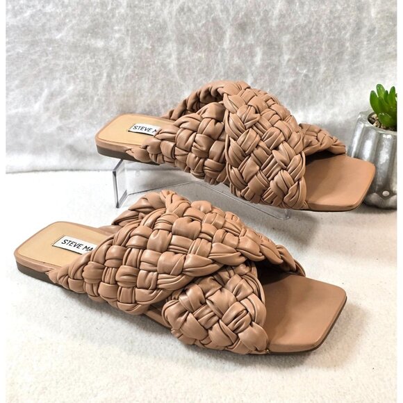 Steve Madden Womens Woven Tan Flat Sandals Size 8.5M - Picture 1 of 11